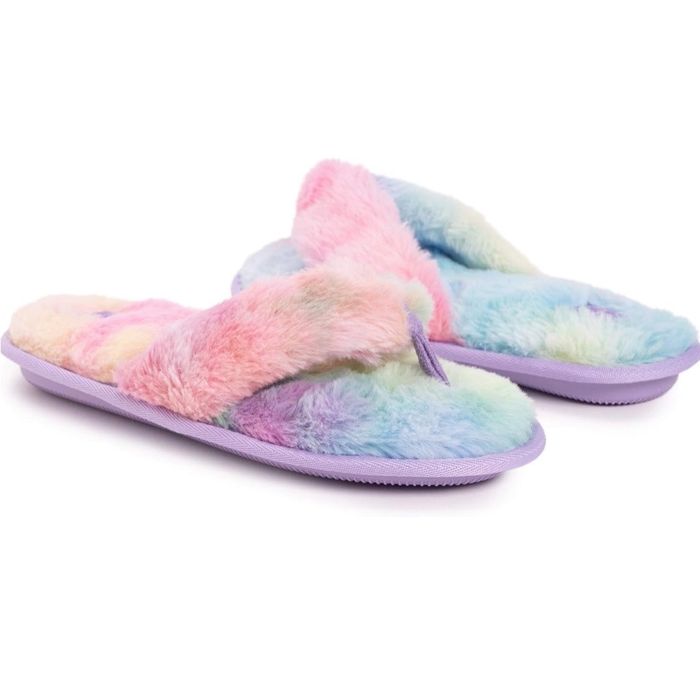 NEW MUKLUKS Rainbow Slippers Size L 9 10 - Cross Band Indoor Open Toe